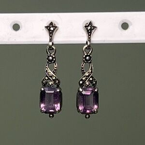 Elegant Vintage Sterling Silver and Amethyst Drop Earrings
